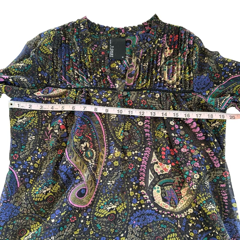 Dolan Anthropologie Black Floral Print Long Sleeve Semi-Sheer Blouse Size Medium - Picture 3 of 7